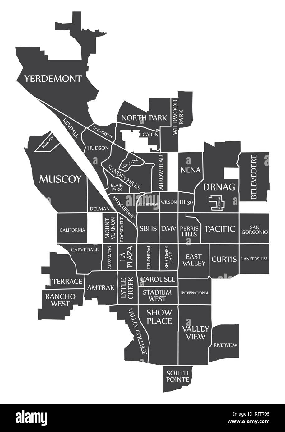 San Bernardino California City Map USA etichettati illustrazione nero Illustrazione Vettoriale