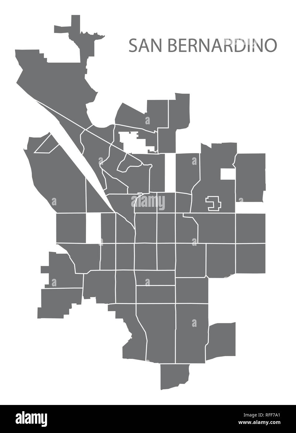 San Bernardino California mappa della città con i quartieri grigio illustrazione forma silhouette Illustrazione Vettoriale