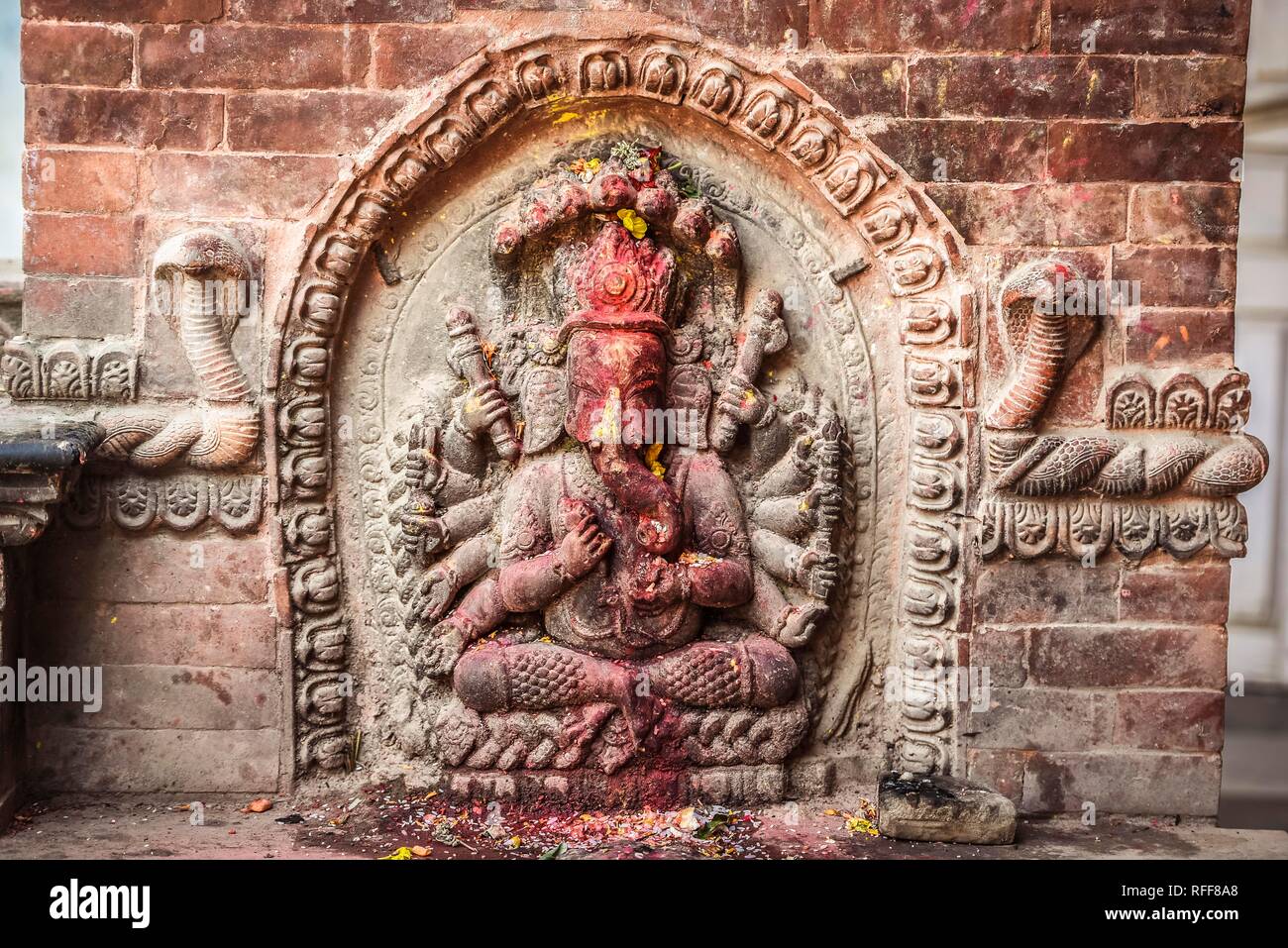 Divinità indù, Ganesha, tempio, Durbar Square, Patan, Valle di Kathmandu, regione dell Himalaya, Nepal Foto Stock