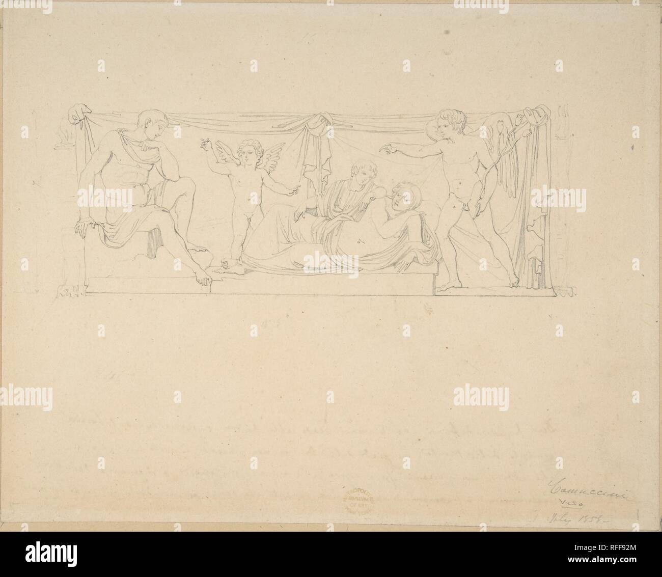 Scena mitologica. Artista: Vincenzo Camuccini (Italiano, Roma Roma 1771-1844). Dimensioni: 7 1/4 x 9 1/8 in. (18,4 x 23,2 cm). Data: 1771-1844. Museo: Metropolitan Museum of Art di New York, Stati Uniti d'America. Foto Stock