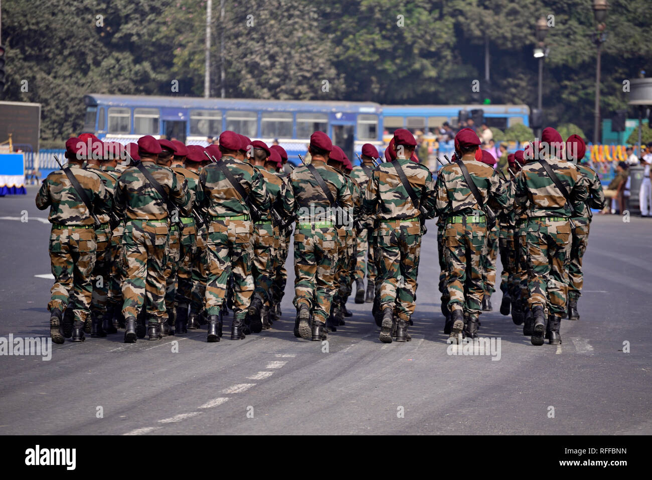 Esercito indiano di praticare il loro parade durante il giorno della repubblica. La cerimonia è fatto da esercito indiano in 26 Gennaio Foto Stock