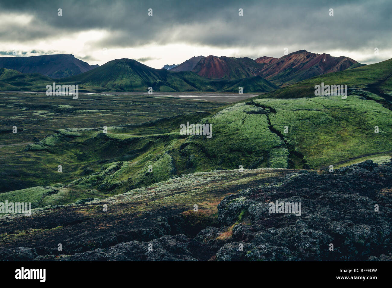 Surreale e colorato paesaggio di Islanda Foto Stock