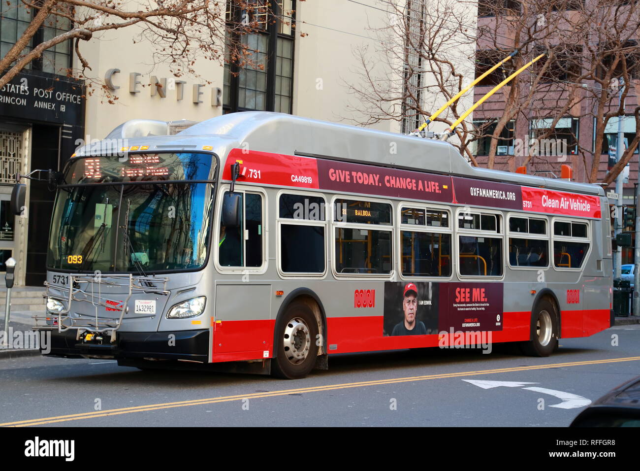 Alimentazione elettrica bus in San Francisco, Stati Uniti d'America Foto Stock