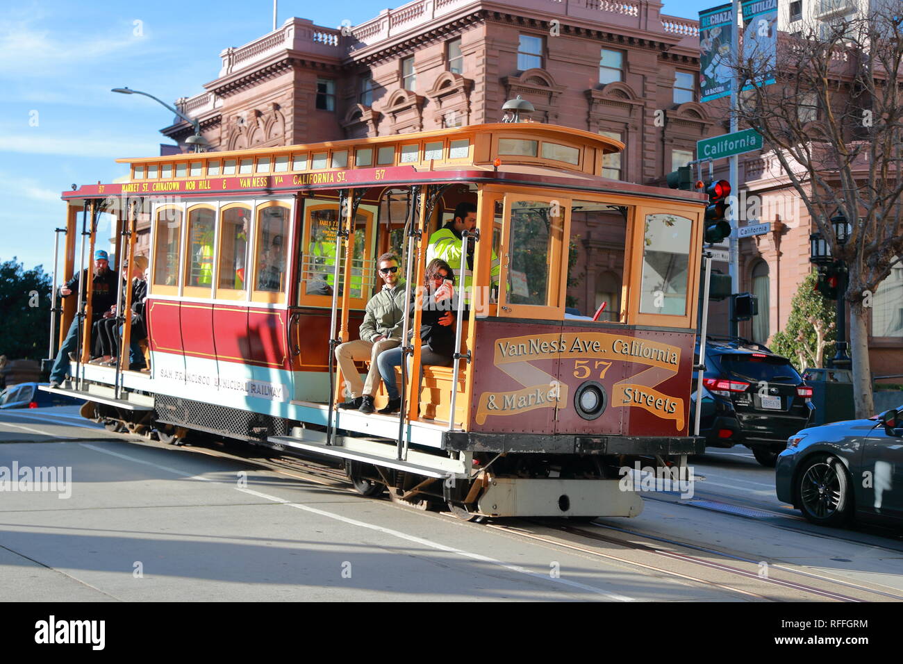 Funivia in California Street, San Francisco, USA Foto Stock
