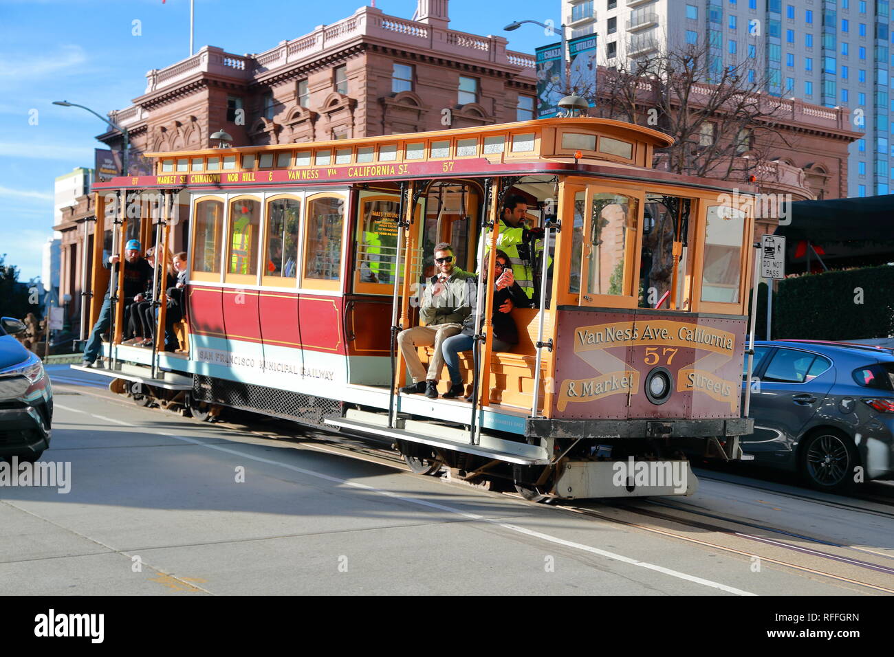 Funivia in California Street, San Francisco, USA Foto Stock
