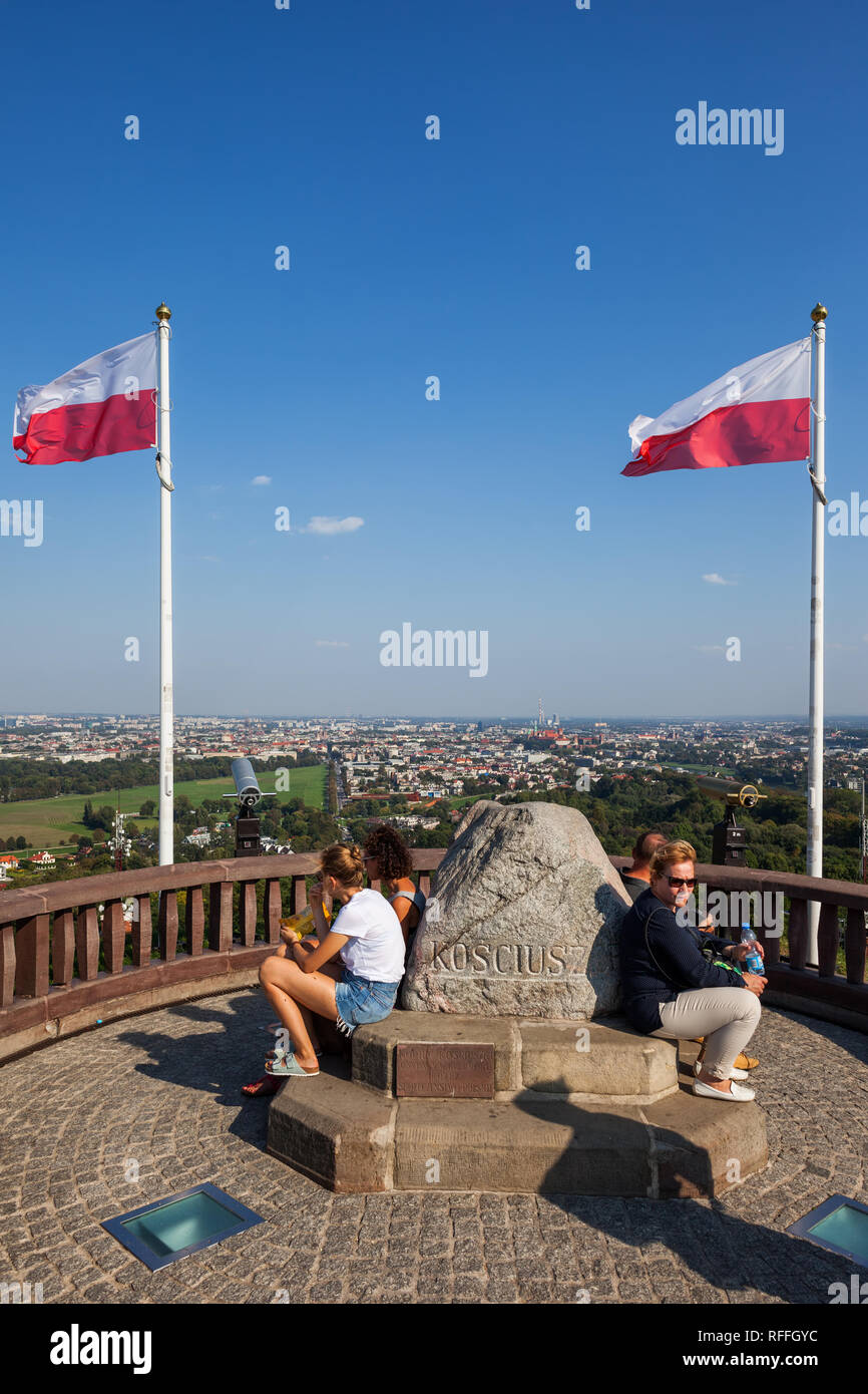 Parte superiore del tumulo di Kosciuszko nella città di Cracovia, in Polonia, punto di riferimento della città dal 1823, dedicato al polacco e American eroe militare Tadeusz Kosciuszko. Foto Stock