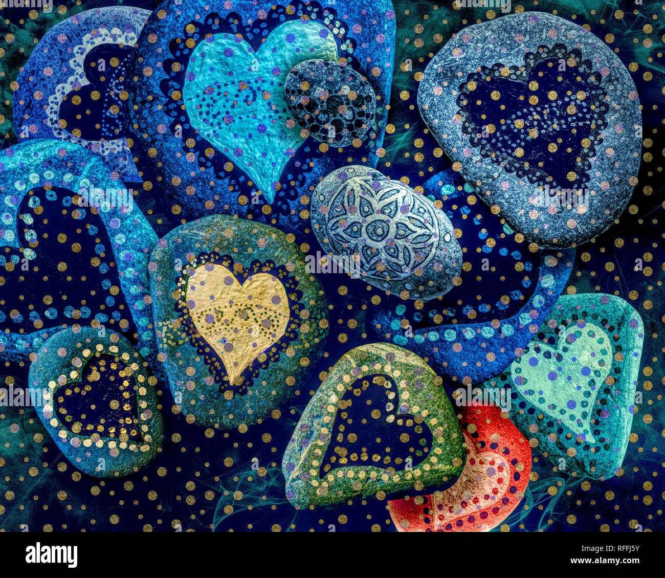 Arte digitale: San Valentino design card (arte di ciottoli con permesso Ruth Dawson) Foto Stock