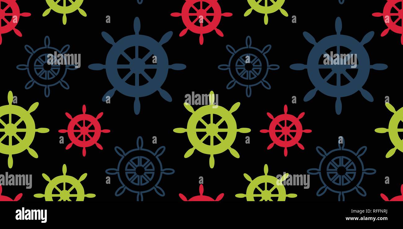 Vettore ruote multicolore ripetere seamless pattern su sfondo nero. Illustrazione Vettoriale