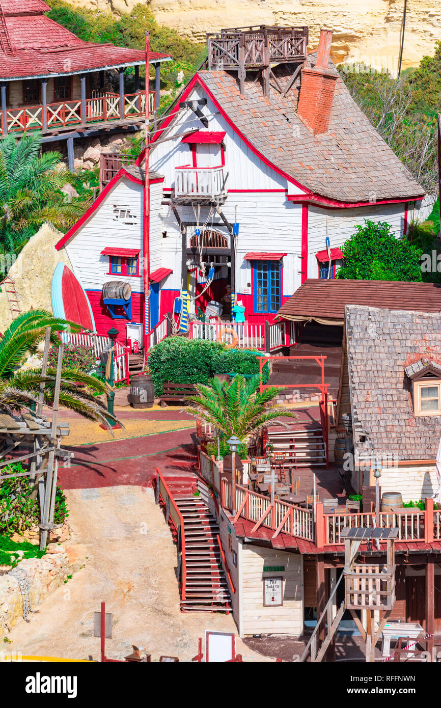 Mellieha, Malta: Popeye Village, Dettagli architettonici Foto Stock
