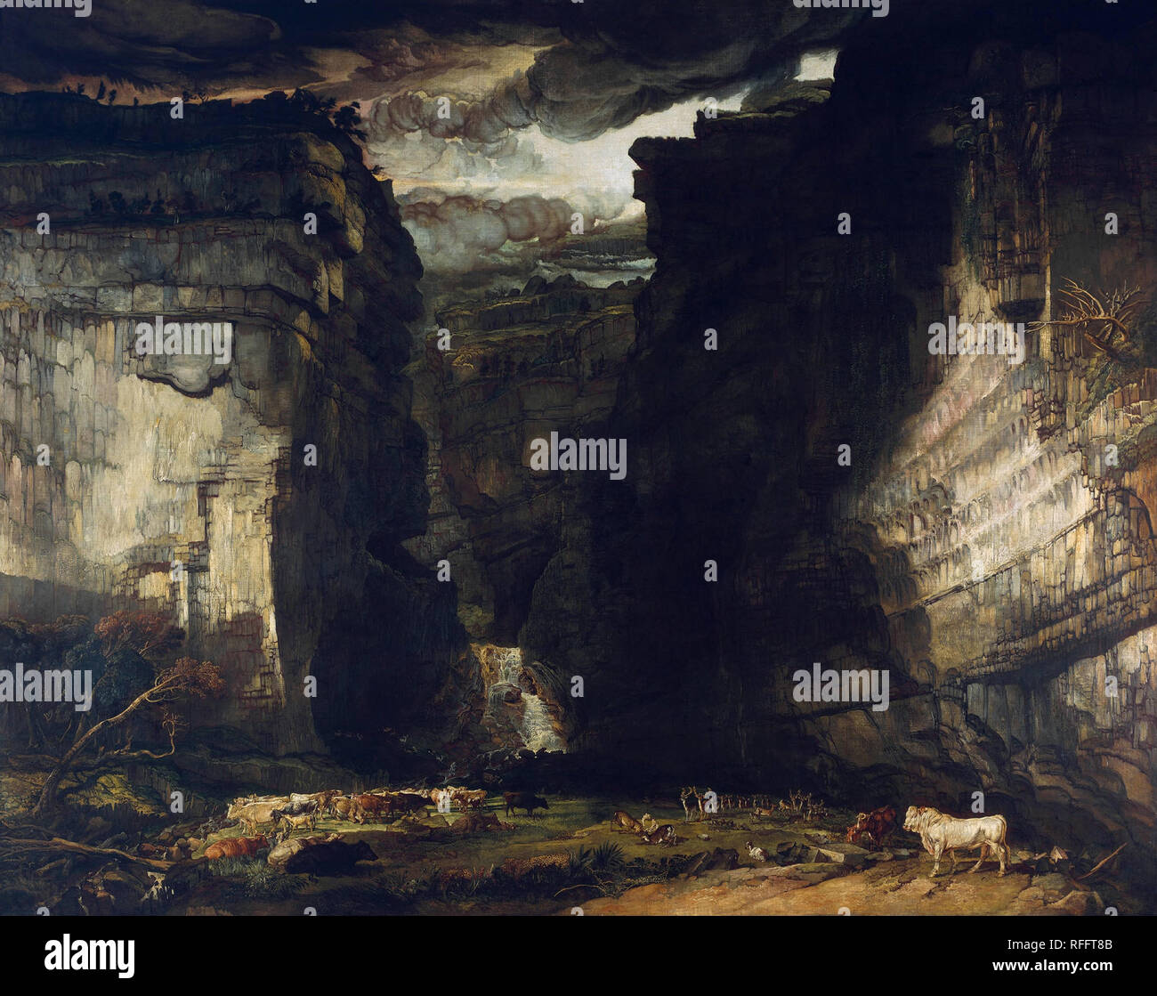 Gordale Scar (una vista di Gordale, il Maniero di Oriente Malham in Craven, nello Yorkshire, la proprietà del signore Ribblesdale). Data/Periodo: ca. 1812. La pittura. Olio su tela. Altezza: 332,7 cm (10,9 ft); larghezza: 421.6 cm (13,8 ft). Autore: James Ward. WARD, James. Foto Stock