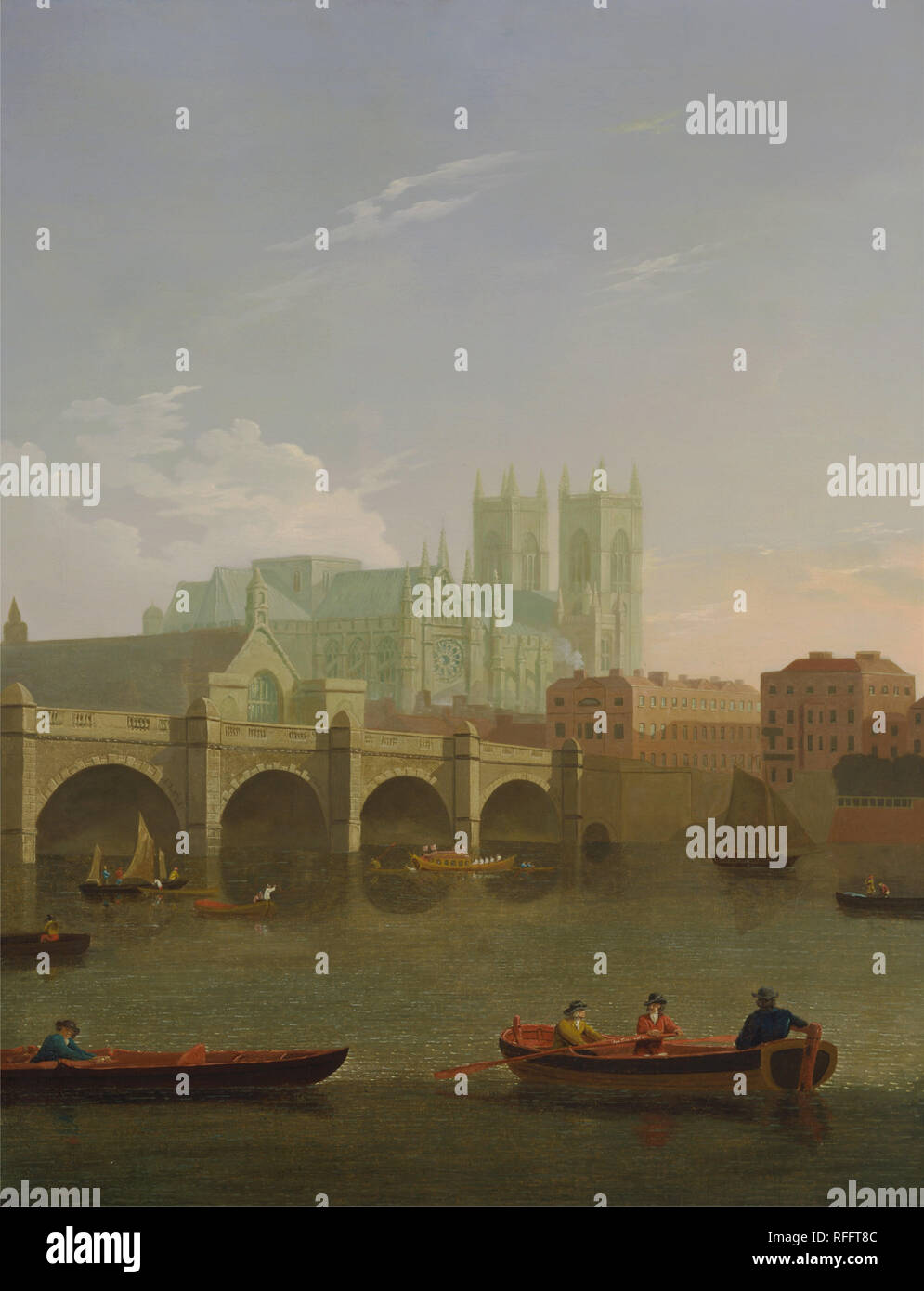 L'Abbazia di Westminster e il ponte. Data/Periodo: 1794. La pittura. Olio su tela. Altezza: 924 mm (36.37 in); larghezza: 711 mm (27,99 in). Autore: Giuseppe Farington. Foto Stock