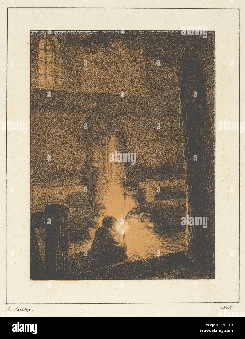I bambini in possesso di una candela in una chiesa. Artista: Jean-Baptiste Isabey (francese, Nancy 1767-1855 Paris). Dimensioni: foglio: 8 7/8 × 6 11/16 in. (22,5 × 17 cm) Immagine: 5 1/2 × 4 3/16 in. (14 × 10,6 cm). Stampante: Godefroy Engelmann (tedesco nato (Francia), Mulhouse 1788-1839 Mulhouse). Data: 1818. Questa litografia è parte di J.B. Isabey la serie 'litografie diverses'. Museo: Metropolitan Museum of Art di New York, Stati Uniti d'America. Foto Stock