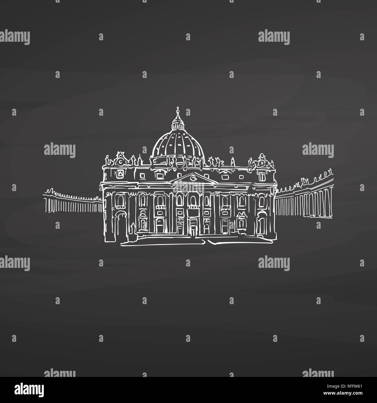 Città del Vaticano i segni sulla lavagna. Digital chalk disegnata disegno vettoriale sulla lavagna. Capitali europee destinazioni. Illustrazione Vettoriale