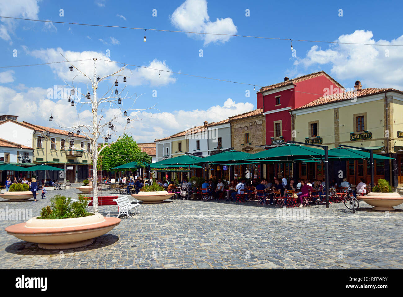 Marketplace, quartiere vecchio bazaar, Pazari i Vjeter, bazar storico distretto, Korca, Albania, Korça Foto Stock