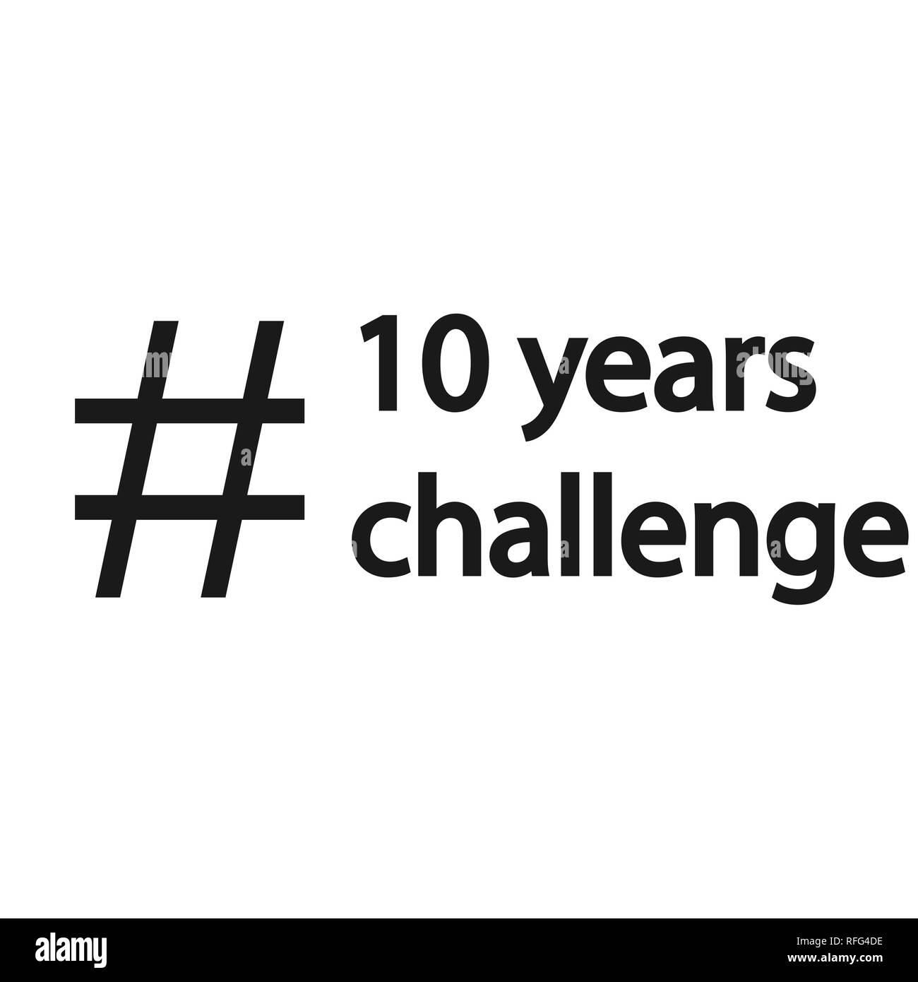 Hashtag dieci anni challenge icona. Design piatto. Vettore Illustrazione Vettoriale