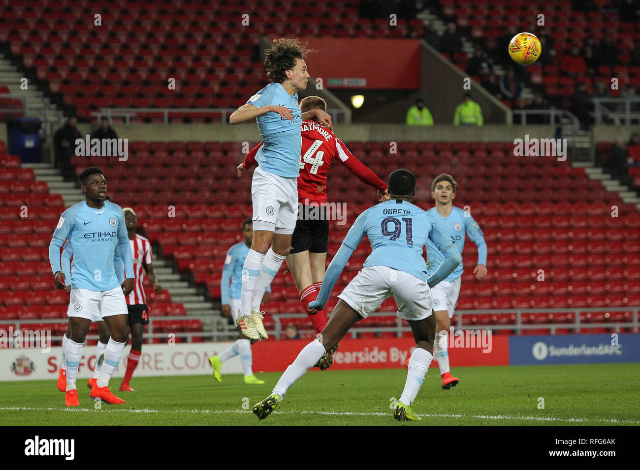 SUNDERLAND, UK 22ND GENNAIO Colin Rösler del Manchester City capi chiaro durante il Trofeo Checkatrade trimestre partita finale tra Sunderland e Manchester City sotto 23s presso lo stadio di luce, Sunderland martedì 22 gennaio 2019. (Credit: Mark Fletcher | MI News & Sport Ltd) ©MI News & Sport Ltd Foto Stock