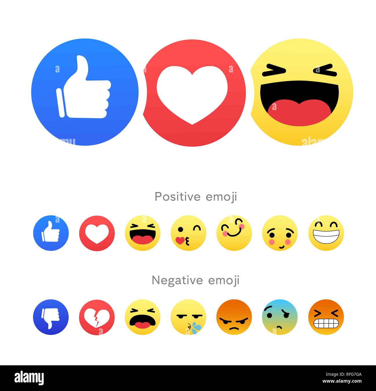 Impostare del positivo e del negativo round icone emoji Illustrazione Vettoriale