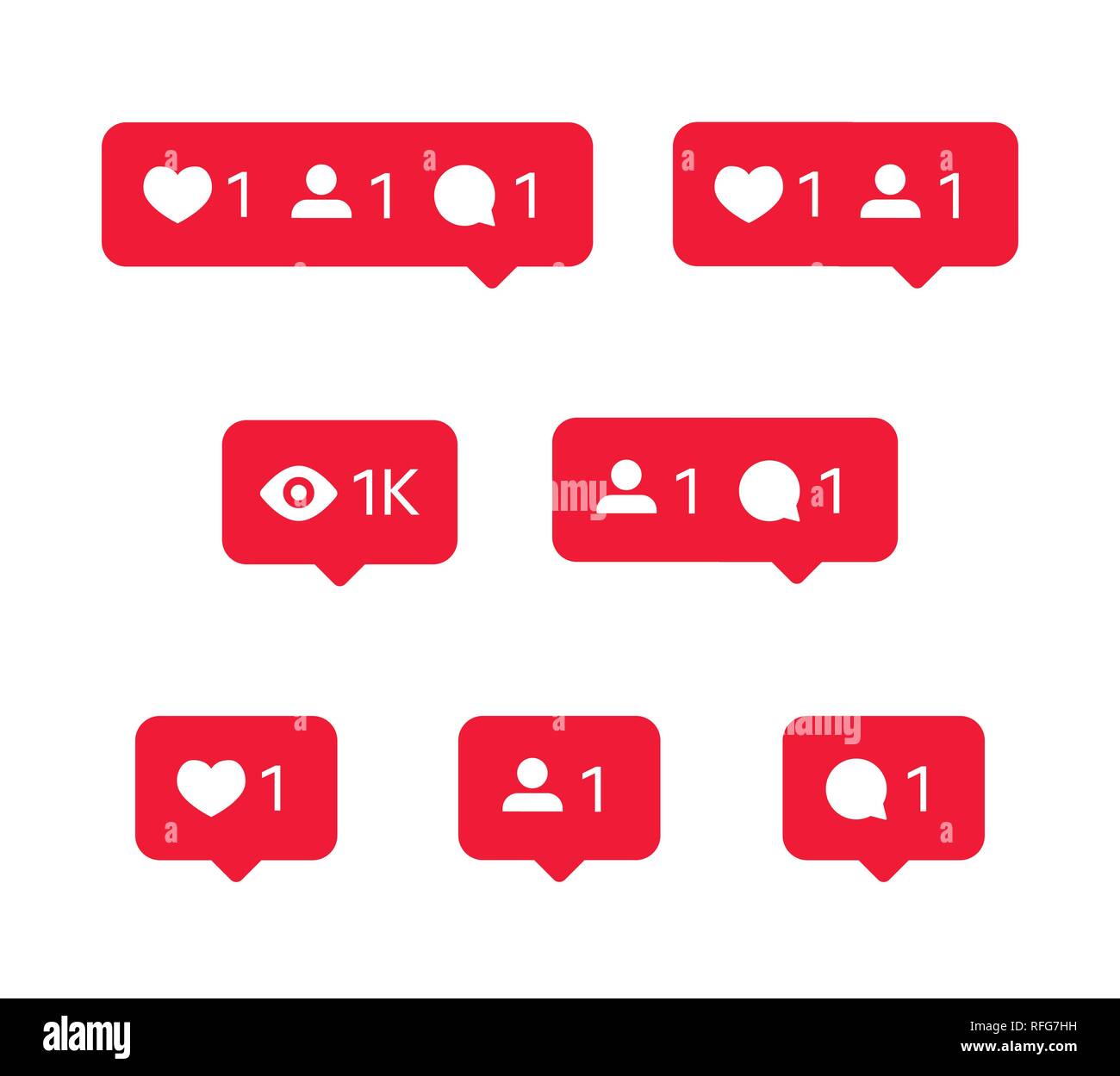 Rete sociale icone, tooltip, fumetti, ama, seguaci e gli abbonati Illustrazione Vettoriale