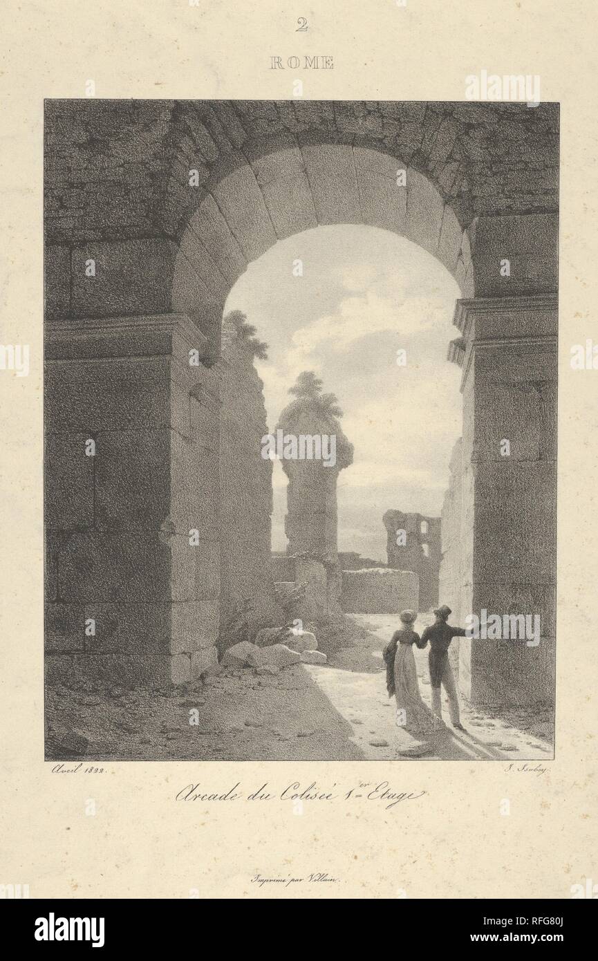Arcata del Colosseo, primo livello. Artista: Jean-Baptiste Isabey (francese, Nancy 1767-1855 Paris). Dimensioni: foglio: 16 5/16 × 11 7/16 in. (41,5 × 29 cm) Immagine: 7 5/8 x 5 7/8 in. (19,3 × 15 cm). Serie/Portfolio: Voyage en Italie. Data: 1822. Piastra due di trenta litografie di J.B. Isabey che ha illustrato il libro "Voyage en Italie' che è stato stampato da Villain nel 1822. Museo: Metropolitan Museum of Art di New York, Stati Uniti d'America. Foto Stock