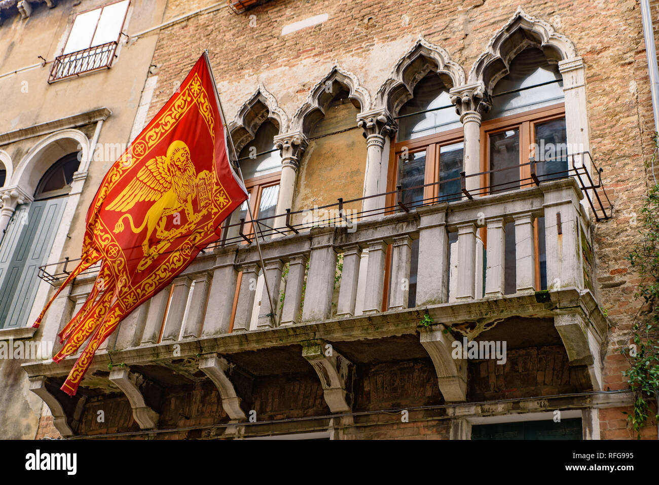 Bandiera di Venezia, il Leone di San Marco Foto Stock