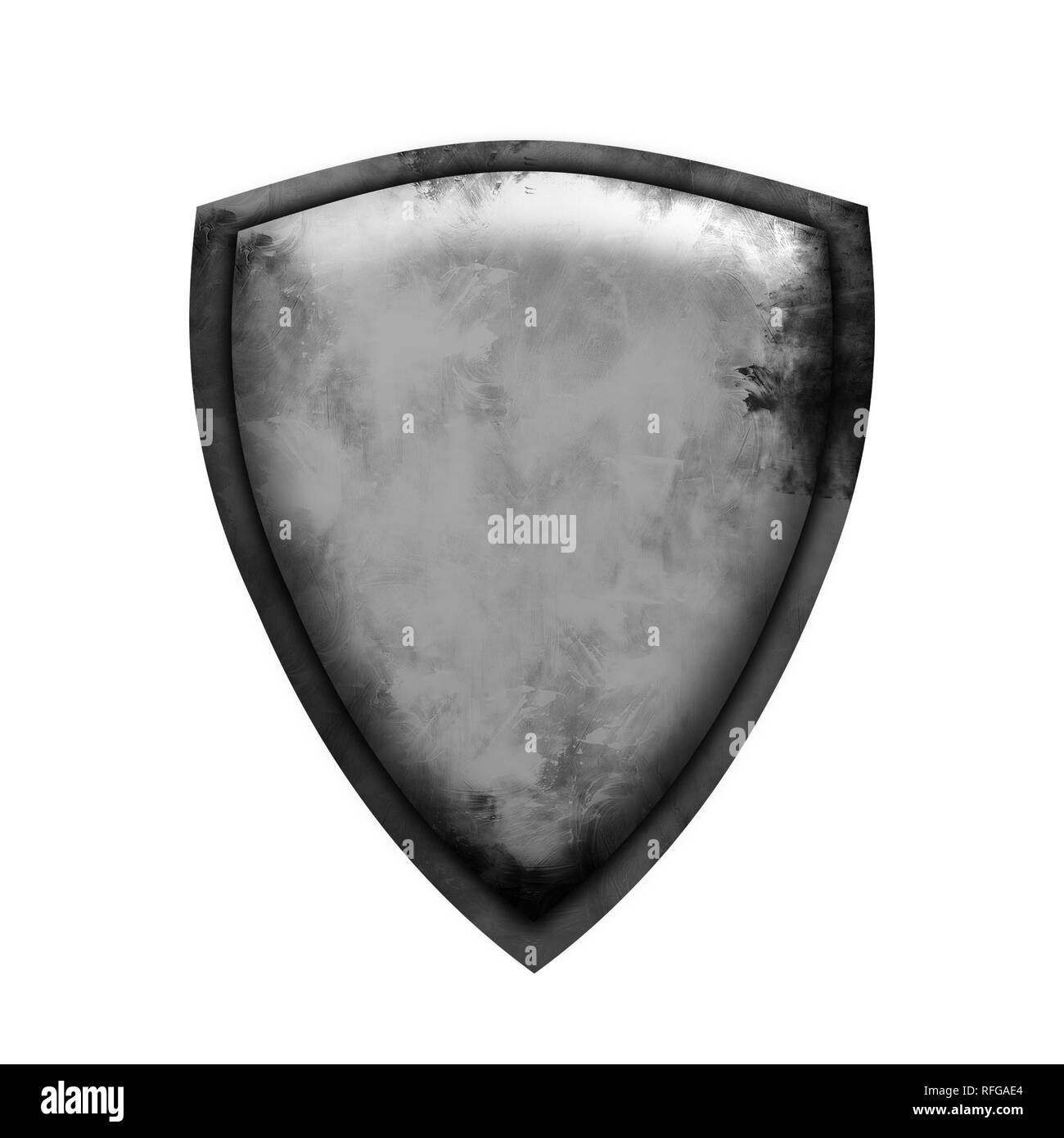 Scudo antico isolato su sfondo bianco. Concetto scudo per gioco,scheda o app. Foto Stock