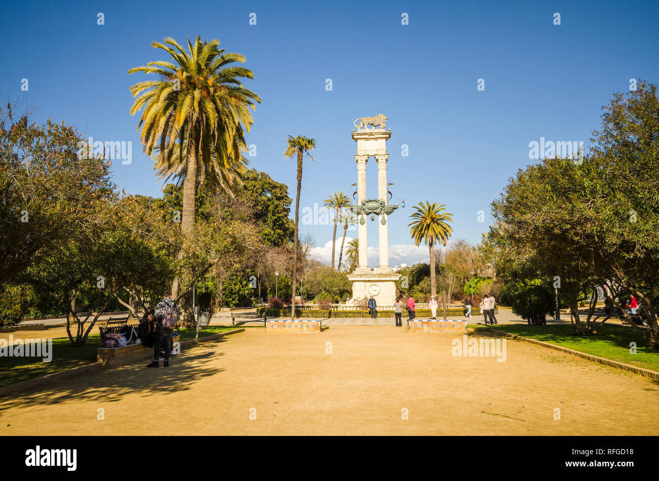 Christopher Columbus monumento in Jardines de Murillo park, Siviglia, Andalusia, Spagna Foto Stock