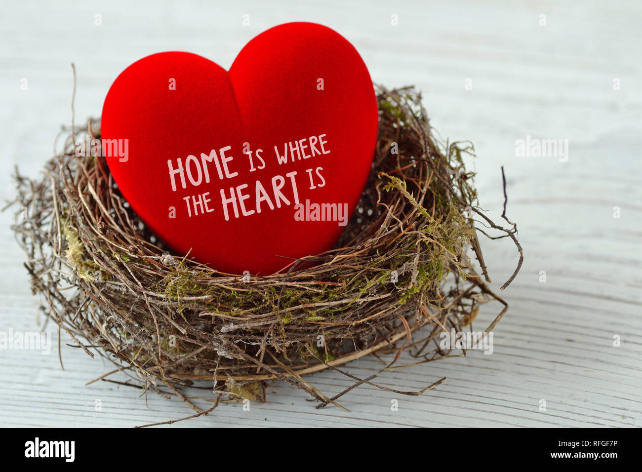 Cuore rosso nel nido - Casa è dove il cuore è Foto Stock
