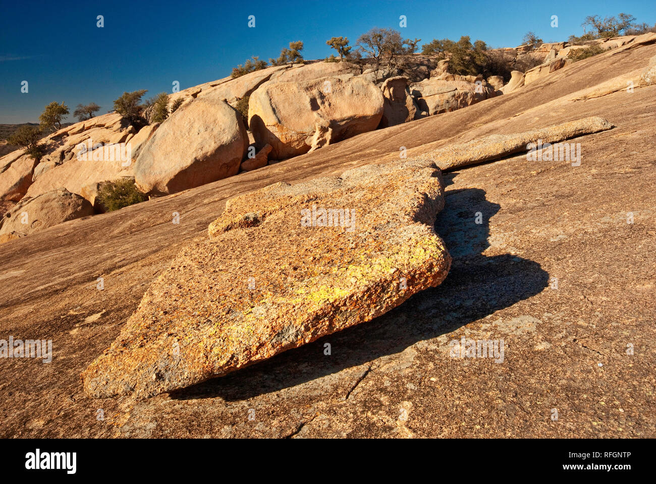Sfogliate gli strati di granito a Cupola della Roccia incantata nel paese collinare nei pressi di Fredericksburg, Texas, Stati Uniti d'America Foto Stock
