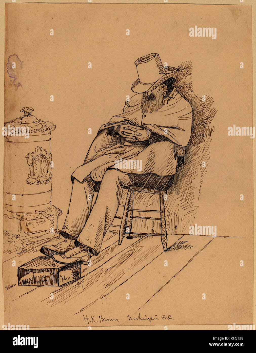 H.K. Marrone. Data: 1859. Dimensioni: foglio: 23,6 × 18,1 cm (9 5/16 x 7 1/8 in.). Medium: Penna e inchiostro bruno su Grafite su carta intessuta. Museo: National Gallery of Art di Washington DC. Autore: John Quincy Adams Ward. Foto Stock