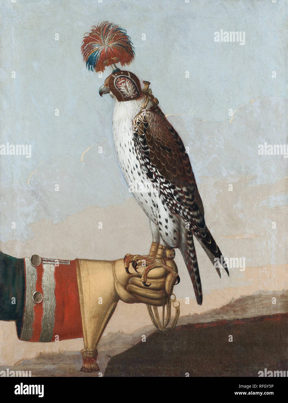 Islandese gerfalcon. Data/Periodo: 1759. La pittura. Olio su tela. Altezza: 745 mm (29.33 in); larghezza: 570 mm (22.44 in). Autore: Artista sconosciuto. Foto Stock