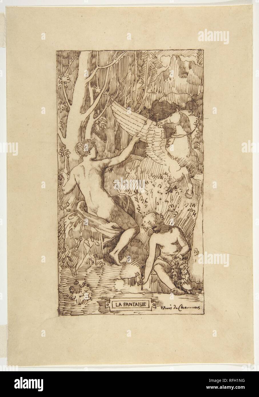 La fantasia. Artista: Pierre Puvis de Chavannes (francese, Lione 1824-1898 Paris). Dimensioni: foglio: 11 13/16 x 8 1/16 in. (30 x 20,5 cm). Data: 1824-98. Museo: Metropolitan Museum of Art di New York, Stati Uniti d'America. Foto Stock