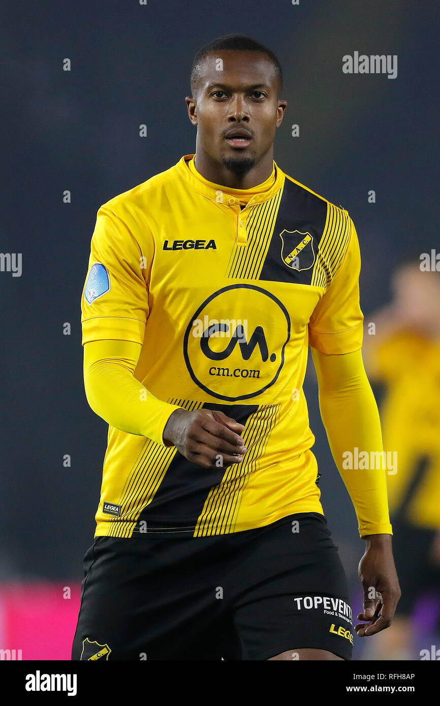 BREDA, Paesi Bassi, 25-01-2019, calcio, NAC Rat Verlegh Stadium, olandese eredivisie, stagione 2018/2019, NAC player Gervane Kastaneer, durante la partita NAC - ADO. Foto Stock