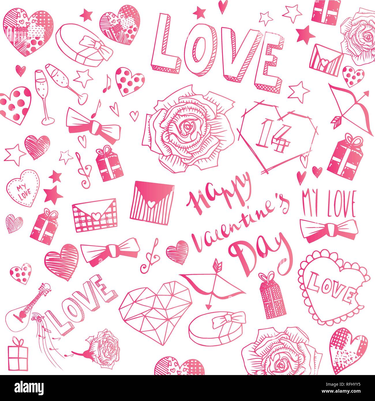 Il giorno di San Valentino scarabocchi illustrazioni vettoriali completa banner Illustrazione Vettoriale