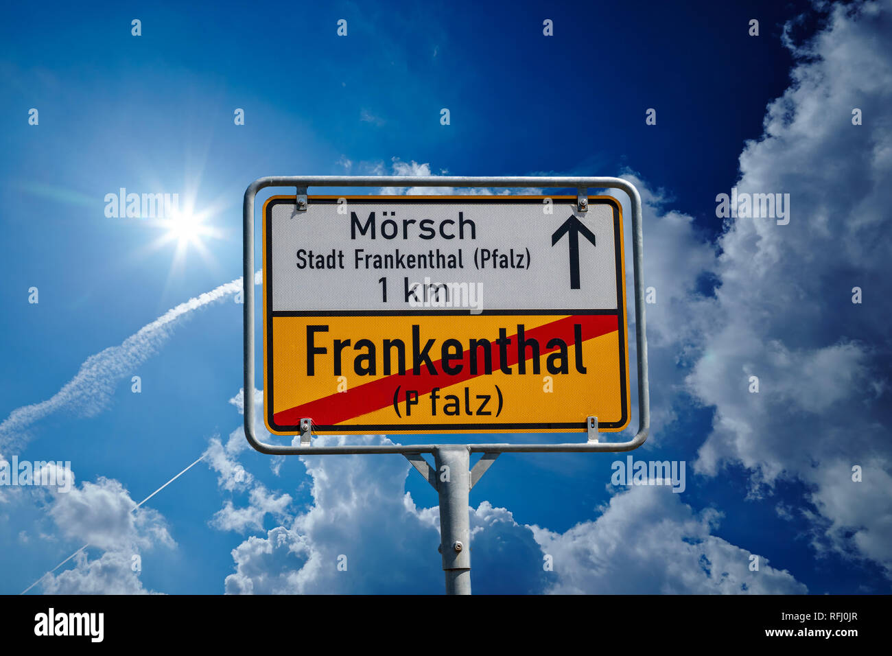 Il tedesco cartello stradale di Frankenthal Foto Stock