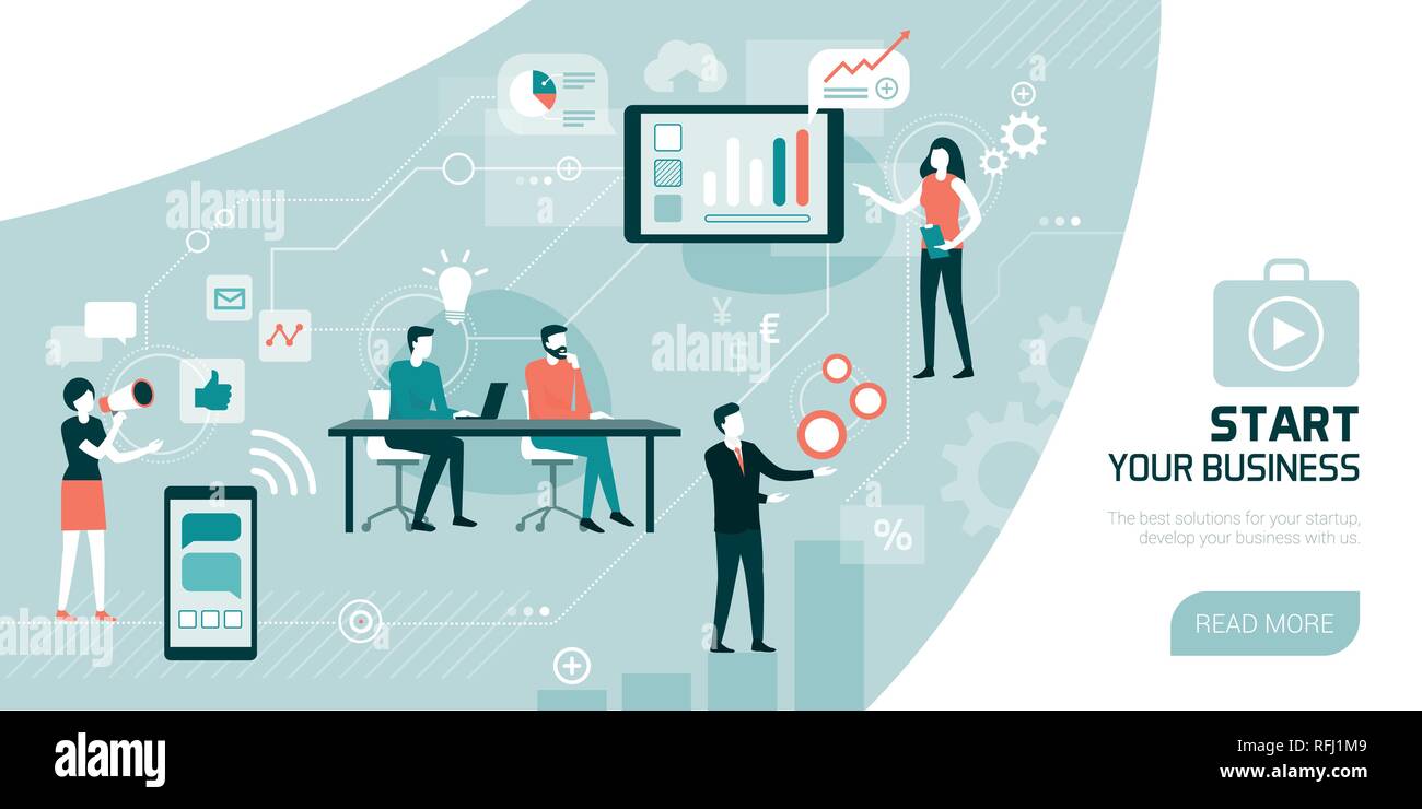 Team di business persone lavorando insieme, le finanze e il concetto di marketing Illustrazione Vettoriale