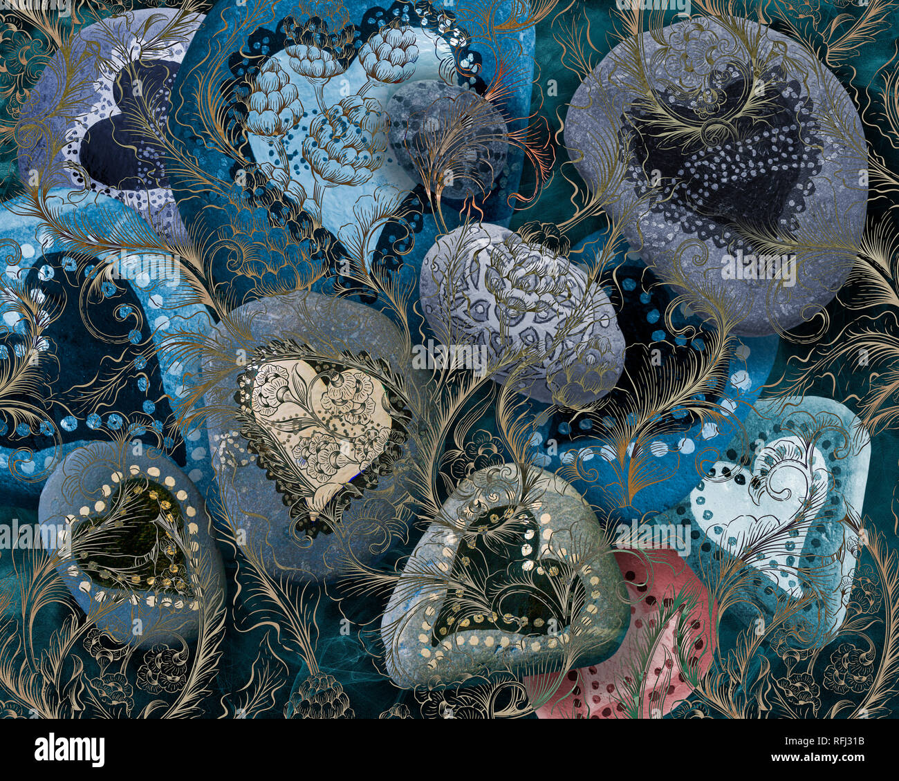 Arte digitale: San Valentino design card (arte di ghiaia da Ruth Dawson) Foto Stock