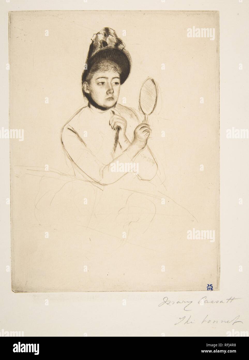 Il cofano. Artista: Mary Cassatt (American, Pittsburgh, Pennsylvania 1844-1926 Le Mesnil-Théribus, Oise). Dimensioni: piastra: 7 3/16 x 5 3/8 in. (18,3 x 13,7 cm) foglio: 12 5/16 x 9 5/16 in. (31,3 x 23,7 cm). Data: ca. 1891. Museo: Metropolitan Museum of Art di New York, Stati Uniti d'America. Foto Stock