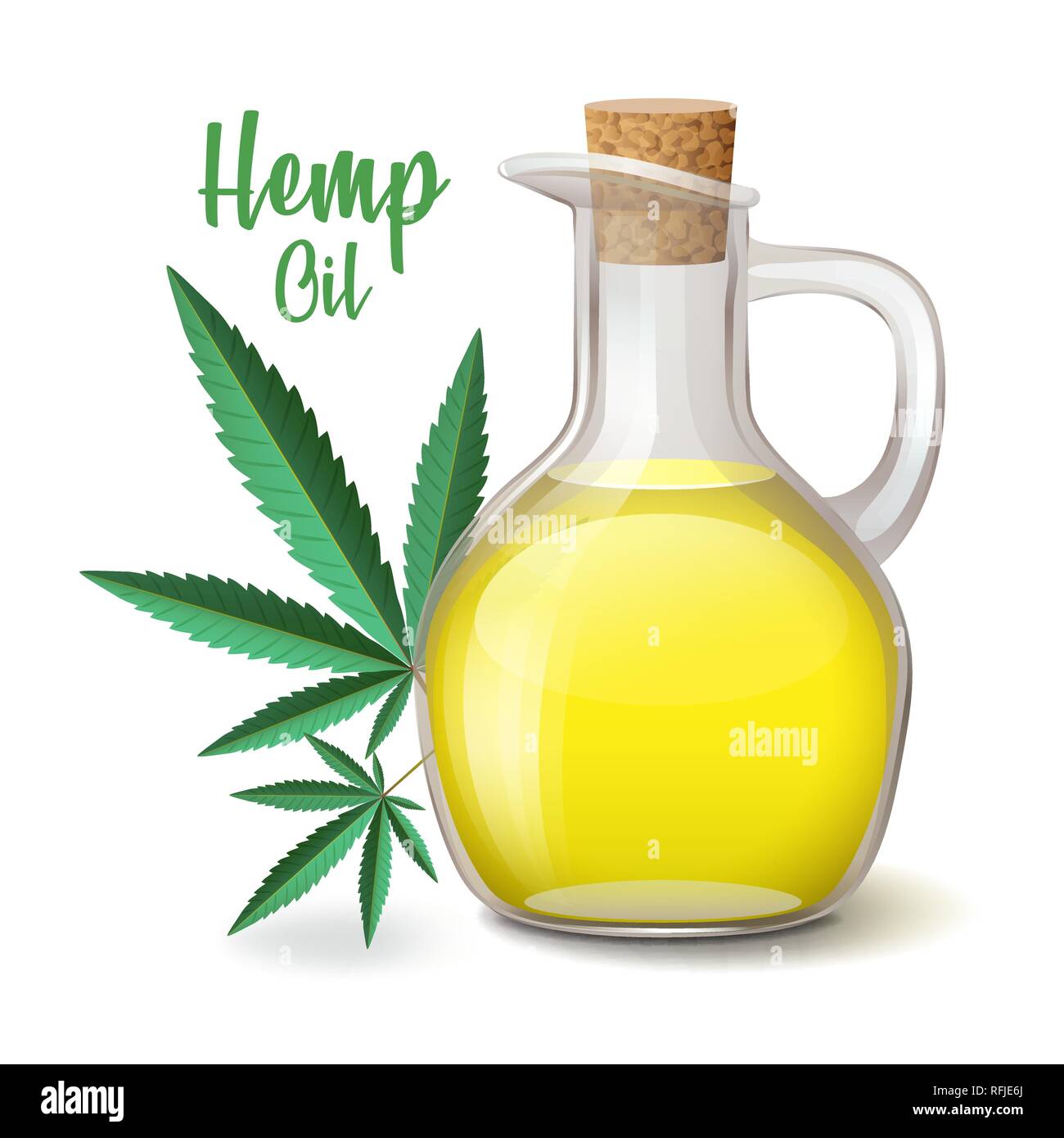 Naturale olio di canapa set di icone, pallone e bottiglia di vetro, drop, canapa canapa Cannabis leaf Illustrazione Vettoriale