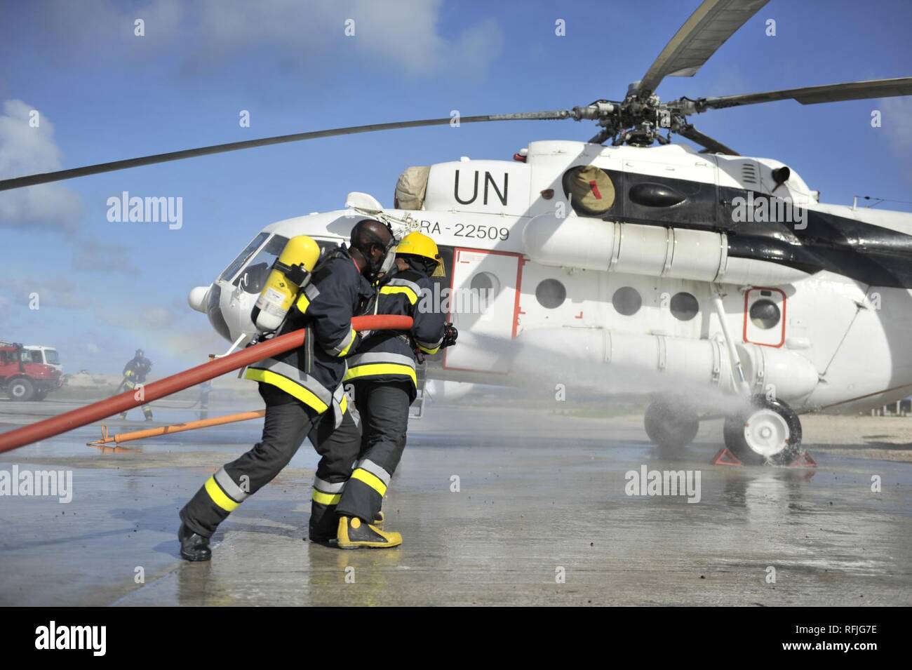 Aviation fire fighting trapano a aeroporto di Mogadiscio. Foto Stock