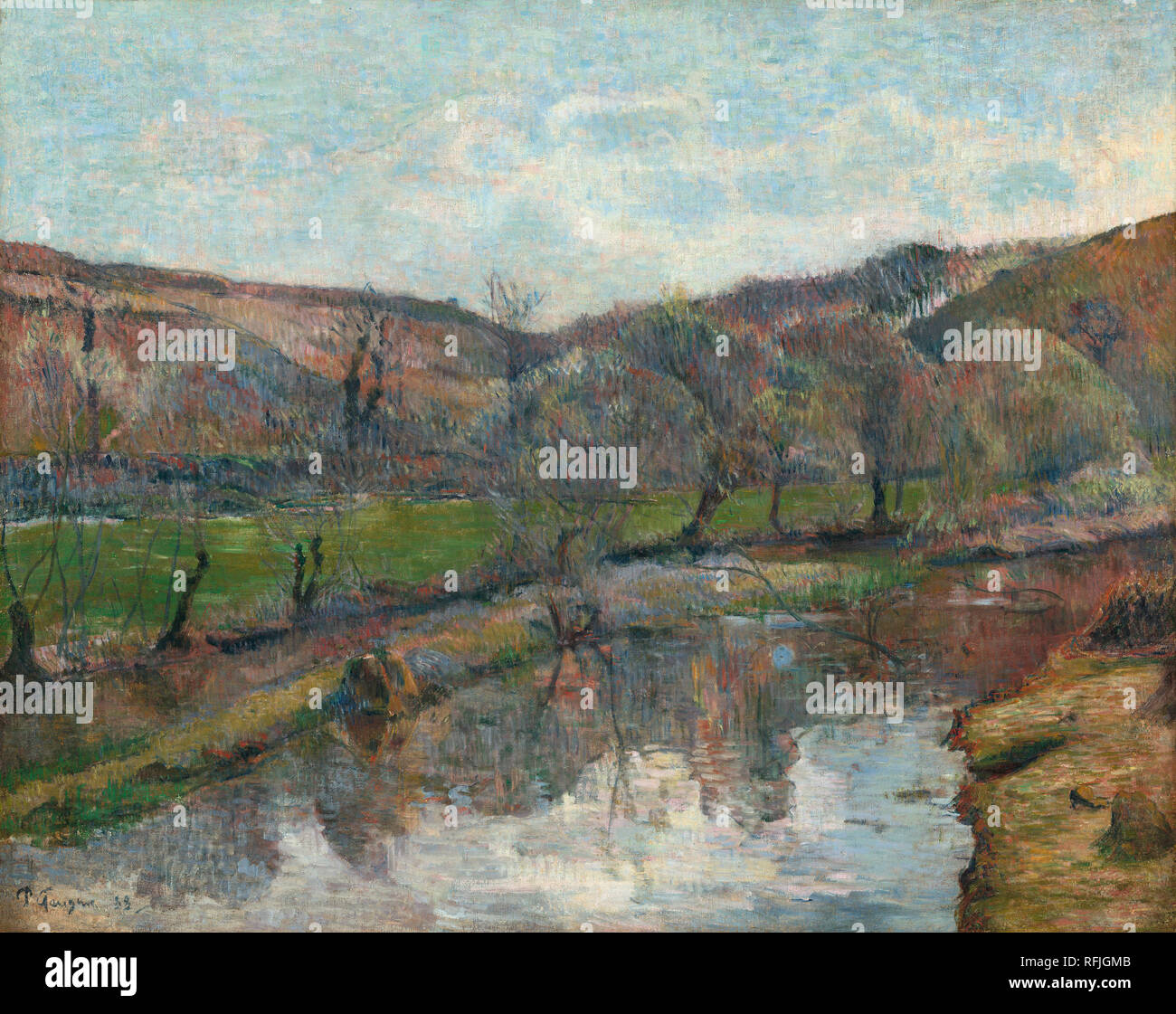 Brittany paesaggio. Data: 1888. Dimensioni: complessivo: 71,1 x 89,5 cm (28 x 35 1/4 in.) incorniciato: 91,4 x 115,6 cm (36 x 45 1/2 in.). Medium: olio su tela. Museo: National Gallery of Art di Washington DC. Autore: Paul Gauguin. Foto Stock