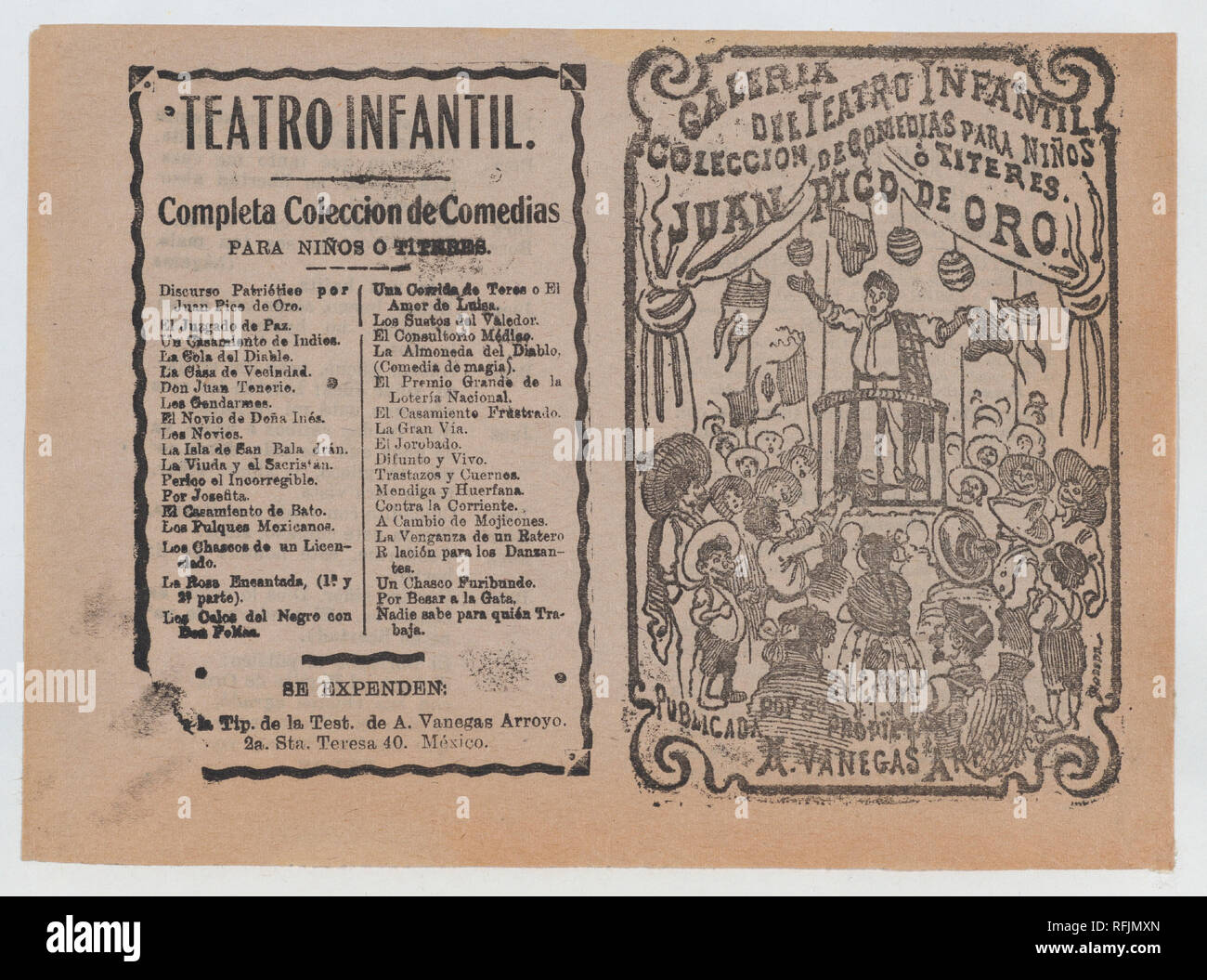 Coperchio per 'Juan Pico de Oro', un uomo in un pulpito rivolgendosi a una folla davanti a lui. Artista: José Guadalupe Posada (Messicano, 1851-1913). Dimensioni: foglio: 5 13/16 × 7 7/8 in. (14,8 × 20 cm). Editore: Antonio Vanegas Arroyo (1850-1917, Messicana). Data: ca. 1880-1910. Museo: Metropolitan Museum of Art di New York, Stati Uniti d'America. Foto Stock