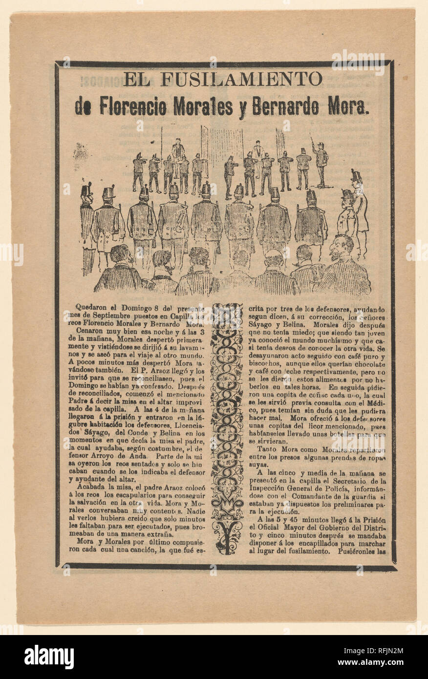 Broadsheet relative all'esecuzione di Florencio Morales e Bernardo Mora. Artista: José Guadalupe Posada (Messicano, 1851-1913). Dimensioni: foglio: 11 13/16 × 7 7/8 in. (30 × 20 cm). Editore: Antonio Vanegas Arroyo (1850-1917, Messicana). Data: ca. 1890-1910. Museo: Metropolitan Museum of Art di New York, Stati Uniti d'America. Foto Stock