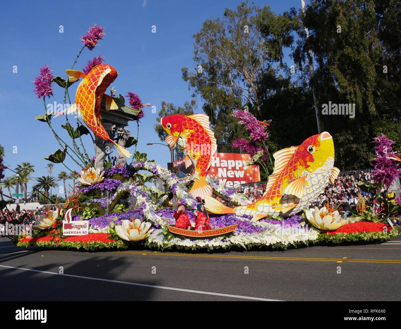 PASADENA, CALIFORNIA-Gennaio 1, 2018:Wide colpo di Singpoli American BD galleggiante, vincitore del concorso a premi Award Foto Stock