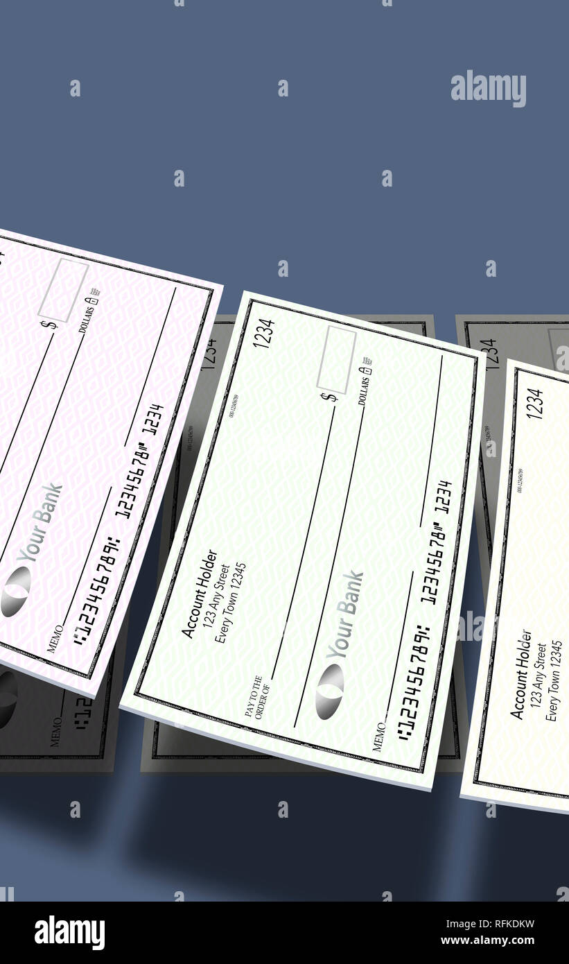 Personal assegni bancari da un singolo controllo account è raffigurata qui. Si tratta di un'illustrazione. Foto Stock