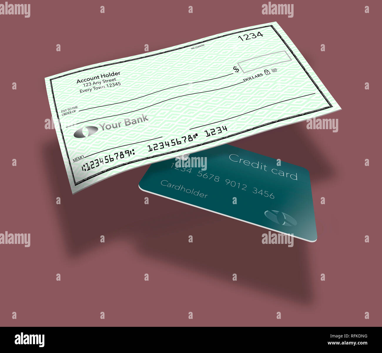 Personal assegni bancari da un singolo controllo account è raffigurata qui. Si tratta di un'illustrazione. Foto Stock