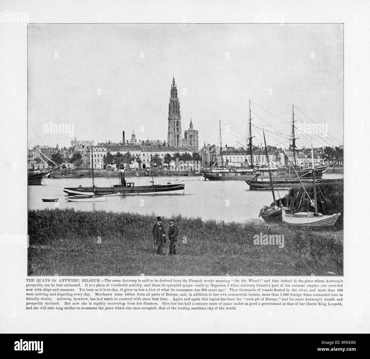 Le Banchine di Anversa, Belgio, Olanda, antichi Belgio fotografia, 1893 Foto Stock