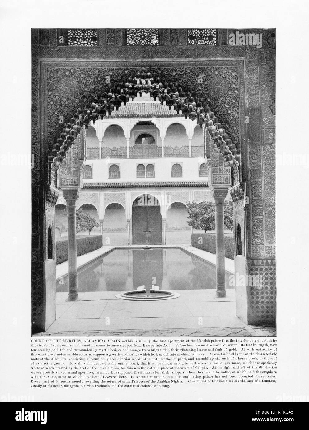 Corte dei Mirti, Alhambra di Granada, Spagna, antichi fotografia spagnola, 1893 Foto Stock