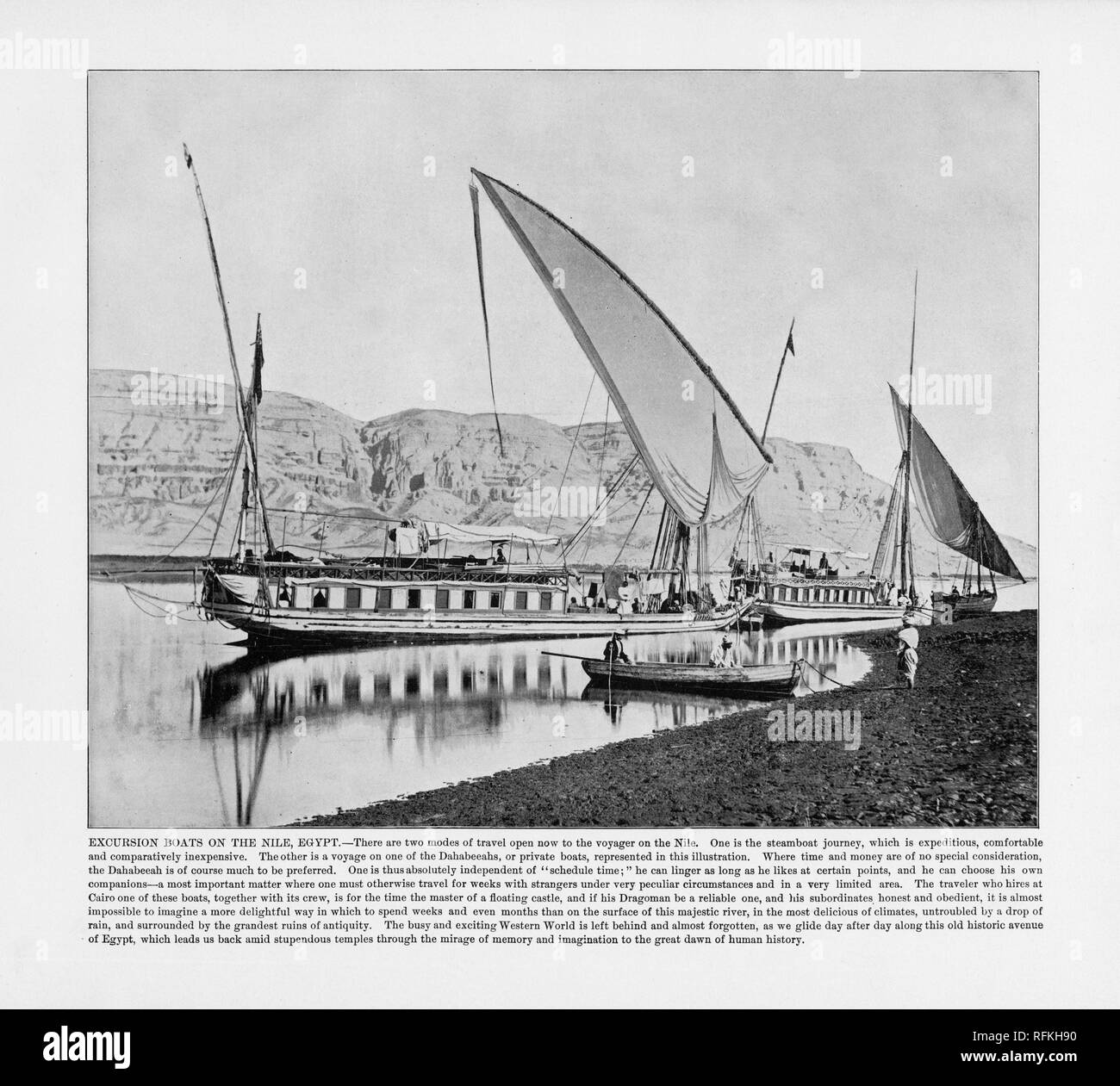 Imbarcazioni per escursioni sul fiume Nilo in Egitto, Antico Egitto fotografia, 1893 Foto Stock