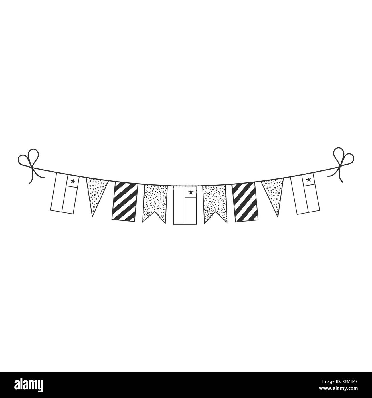 Decorazioni bunting flags per il Cile la Giornata nazionale vacanze in sagoma nera design piatto. Giorno di indipendenza o giornata nazionale il concetto di vacanza. Illustrazione Vettoriale