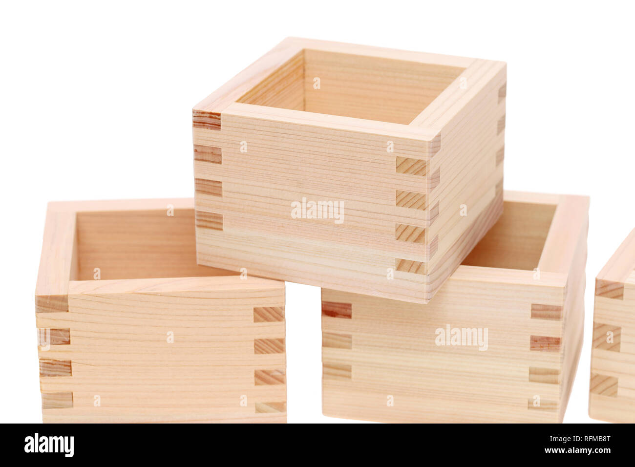 Giapponese scatola di legno utilizzate per misurare, utilizzare per bere sake Giapponese Foto Stock